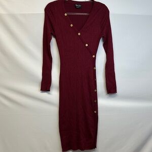 Jolie & Joy by FCT With Love Ribbed Knit Midi Dress Burgundy L